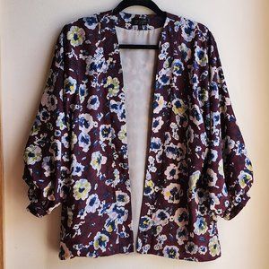 TOPSHOP Pansy Floral Print Drape Kimono Waterfall Jacket Size 8